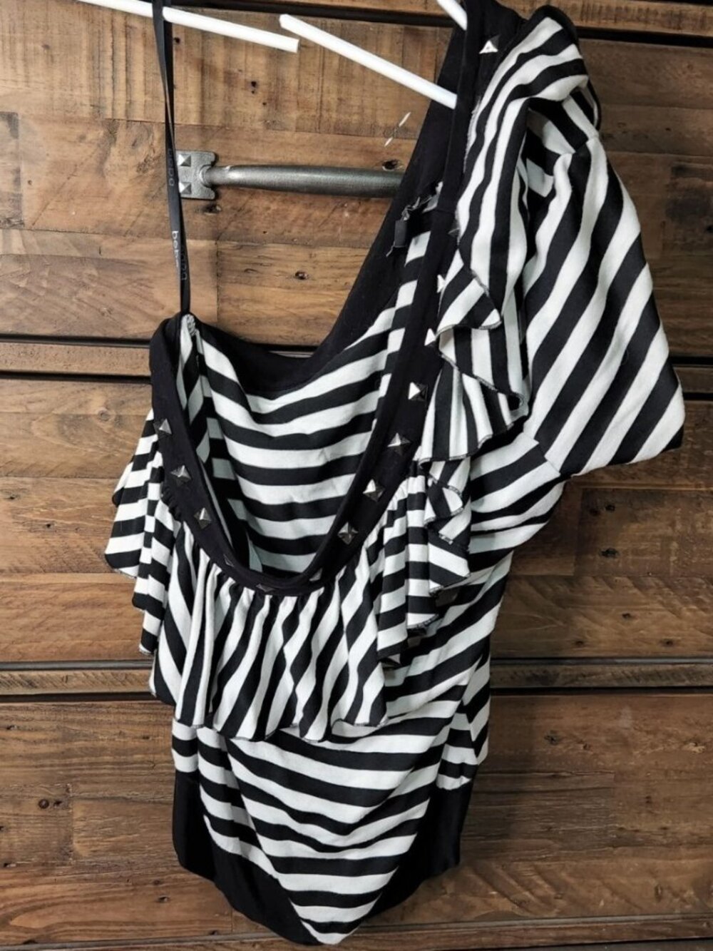 Authentic Bebe Black And White Striped Shirt Size Medium M